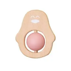 Jucarie naturala pentru dentitie Pinguin Roz