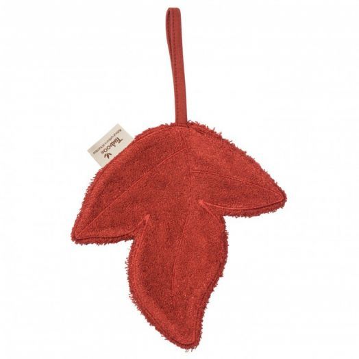 Textil din bambus pentru dentitie cu agatatoare suzeta Frunza Rosewood Caramiziu