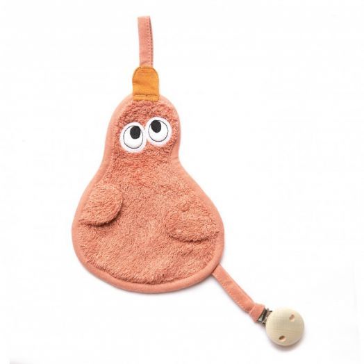 Textil din bambus pentru dentitie cu agatatoare suzeta din lemn Para Apricot Blush Portocaliu
