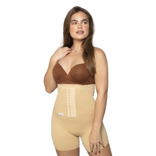Colanti scurti modelatori cu centura abdominala postnatala integrata, WonderMom Bej marimea L Bej
