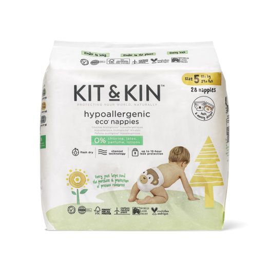 Scutece Hipoalergenice Eco Kit&Kin, Marimea 5, 11 kg+, 28 buc Alb
