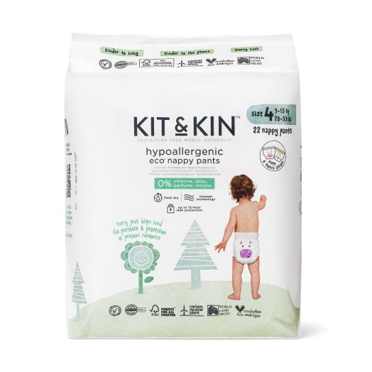 Scutece Hipoalergenice Eco Kit&Kin Pull Up Maxi, Marimea 4, 9-15 kg, 22 buc Alb