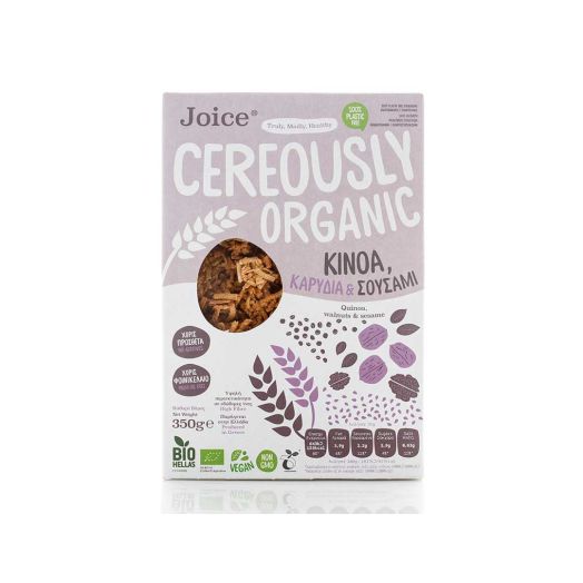  2101006 Cereale Organice cu Quinoa, Stafide, Nuci si Susan 350 g Joice Food 