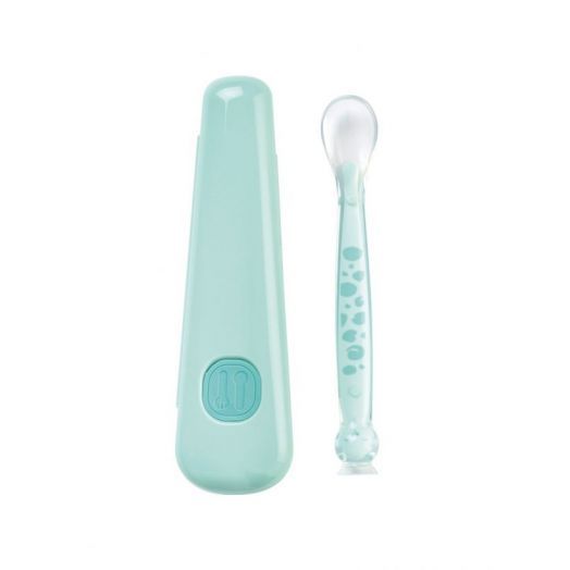 Lingurita din Silicon „Soft & Fun” cu Suport pentru Depozitare Verde