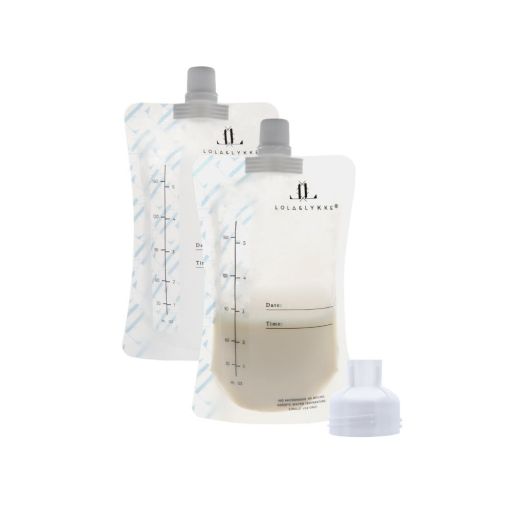 Pungi pentru Stocarea Laptelui Matern Lola&Lykke® (10 buc) cu Adaptor Inclus Transparent