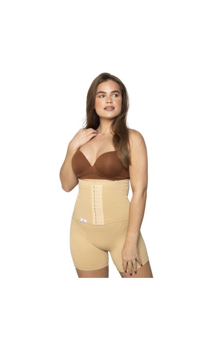 Colanti scurti modelatori cu centura abdominala postnatala integrata, WonderMom Bej marimea L Bej