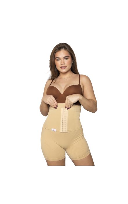 Colanti scurti modelatori cu centura abdominala postnatala integrata, WonderMom Bej marimea M Bej