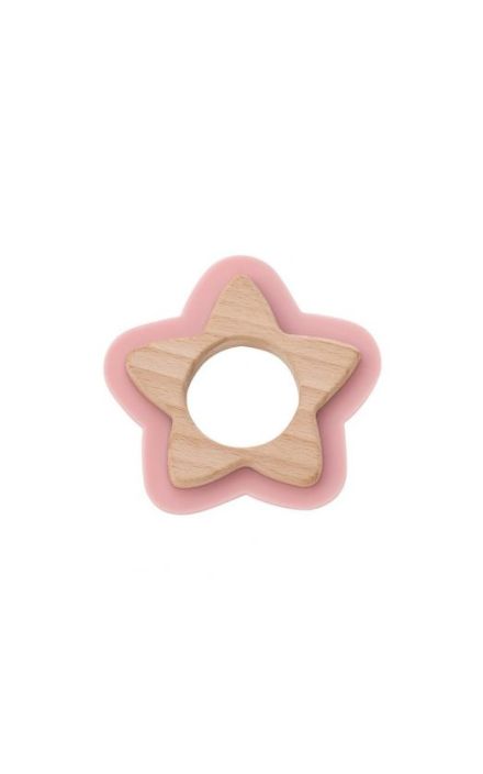 Jucarie naturala pentru dentitie Star Roz Roz