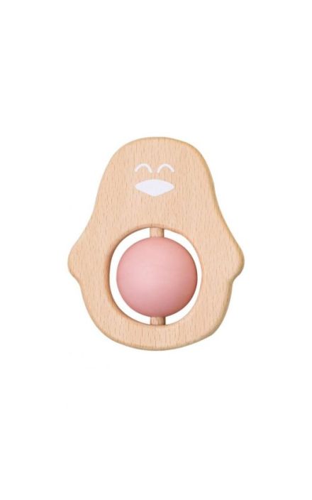 Jucarie naturala pentru dentitie Pinguin Roz Roz