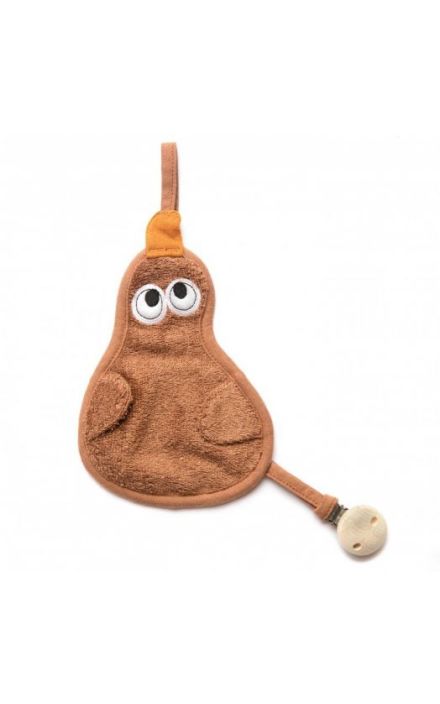 Textil din bambus pentru dentitie cu agatatoare suzeta din lemn Para Hazel Brown Maro