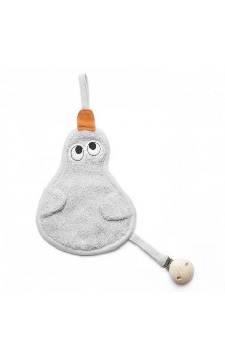 Textil din bambus pentru dentitie cu agatatoare suzeta din lemn Para Silver Grey Gri