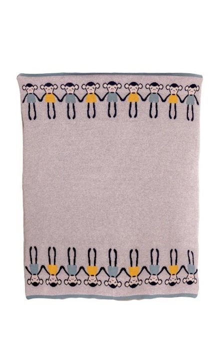 Paturica Tricotata din Bumbac Gri cu Maimute Colorate Gri