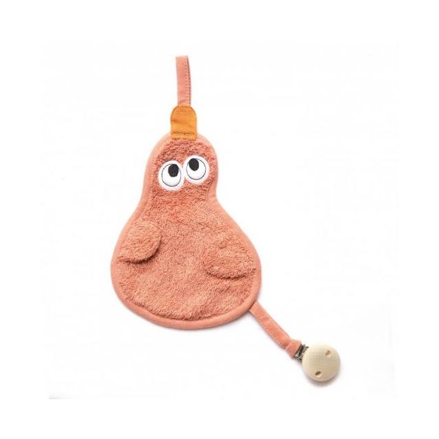 Textil din bambus pentru dentitie cu agatatoare suzeta din lemn Para Apricot Blush Portocaliu
