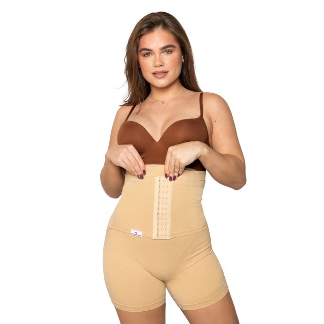 Colanti scurti modelatori cu centura abdominala postnatala integrata, WonderMom Bej marimea S Bej