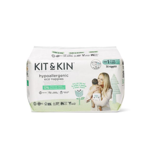 Scutece Hipoalergenice Eco Kit&Kin, Marimea 1, 2-5 kg, 38 buc Alb