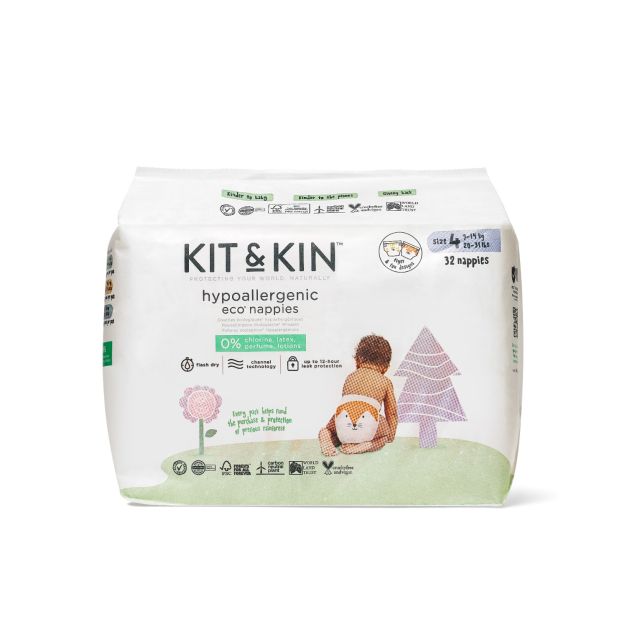 Scutece Hipoalergenice Eco Kit&Kin, Marimea 4, 9-14 kg , 32 buc Alb