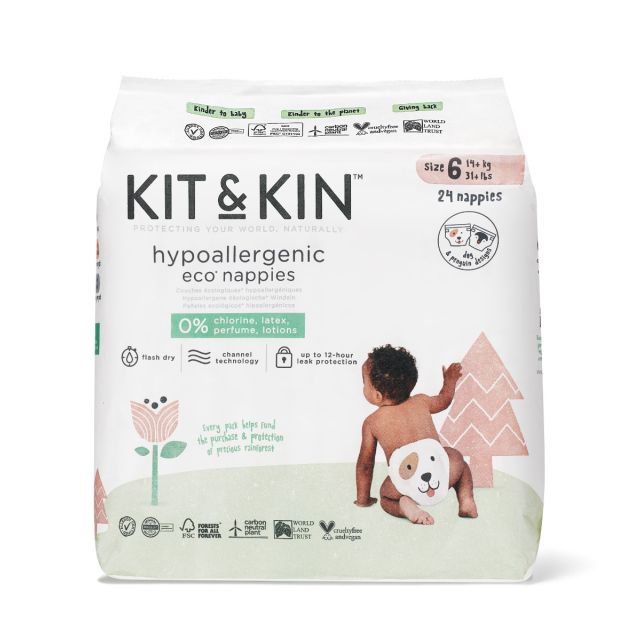 Scutece Hipoalergenice Eco Kit&Kin, Marimea 6, 14 kg+, 24 buc Alb