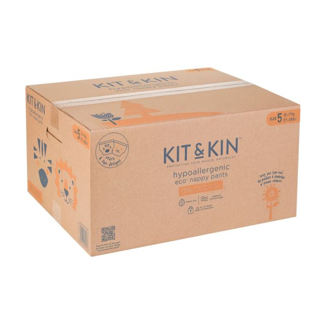 Scutece Hipoalergenice Eco Kit&Kin Pull Up Junior, Marimea 5, 12-17 kg, 120 buc Alb