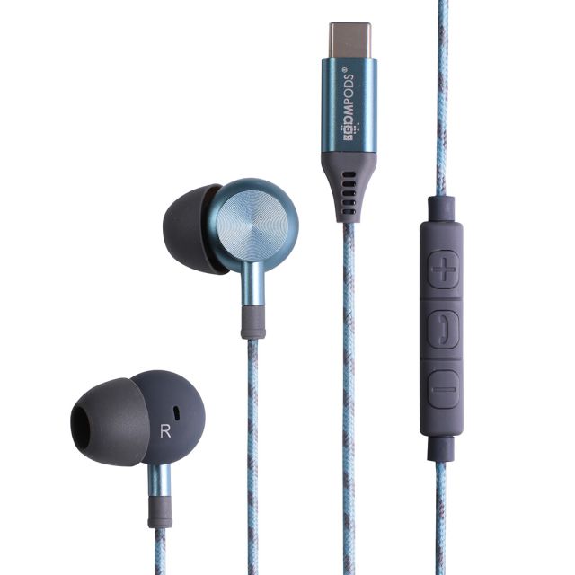 Casti ultra-rezistente, cu fir tip USB C DigiBuds Boompods Ice Blue Bleu